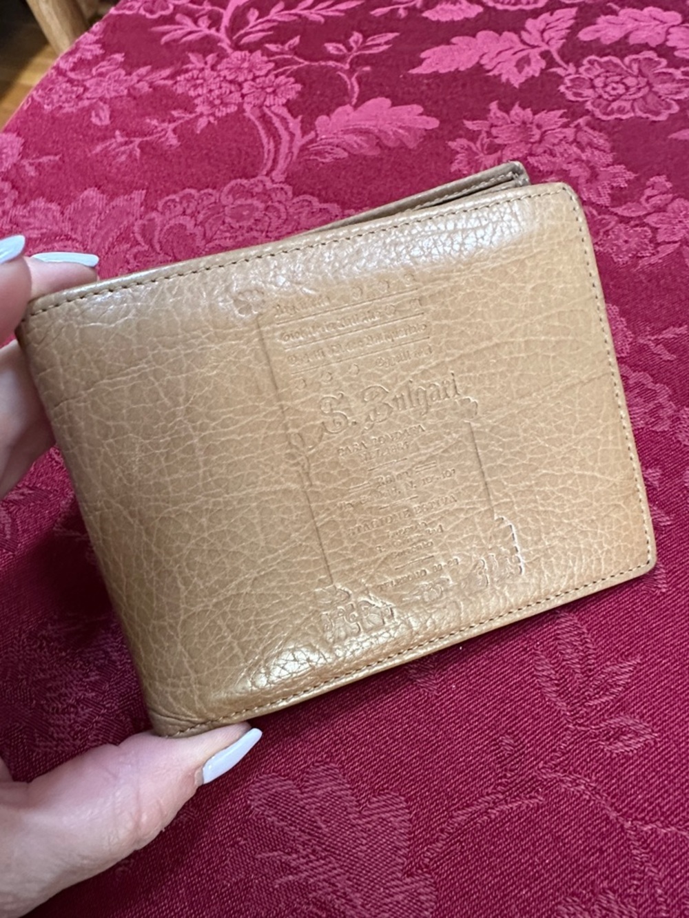 Bulgari Tan Leather Bifold Wallet W/ ID Holder